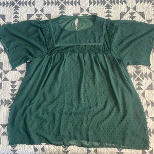 Amazon Women’s Dark Green Fashion Top - Crochet + Flowy NWOT Size 2X